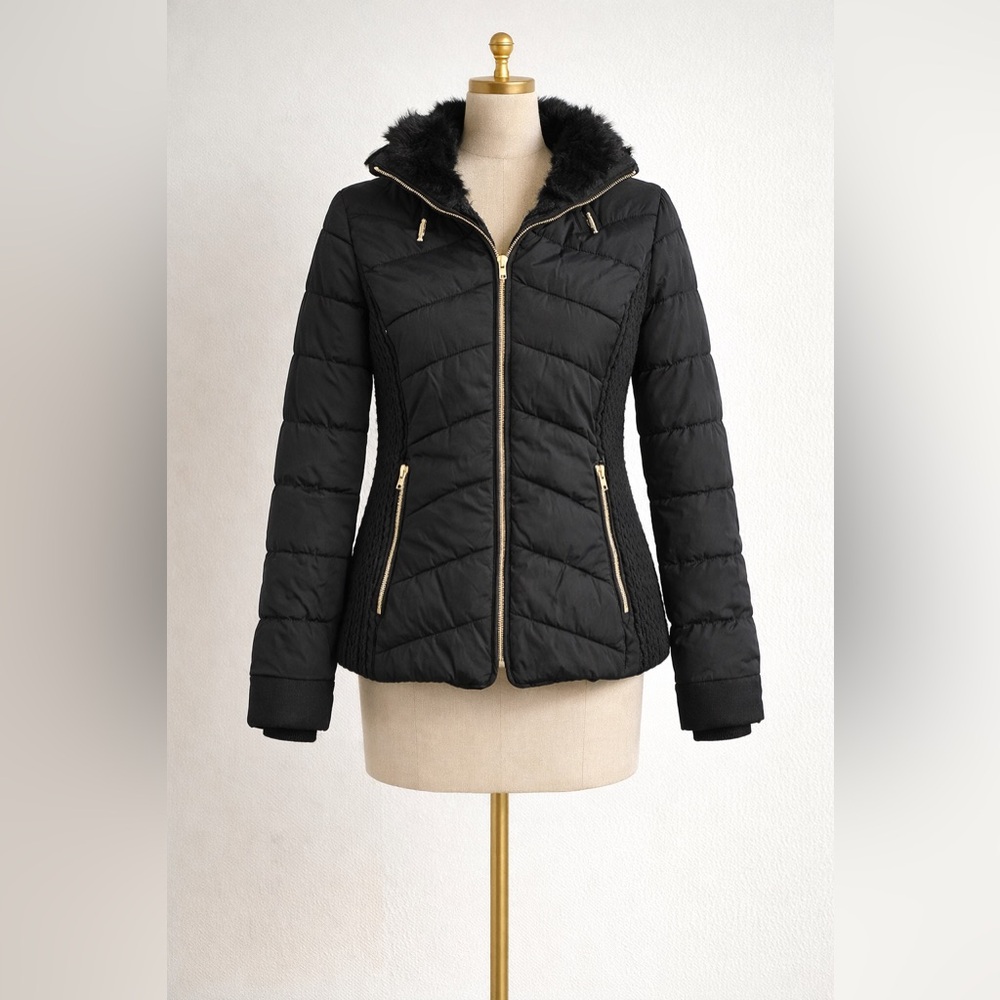 Orsay Originals Black Quilted Puffer Jacket Faux Fur Lined